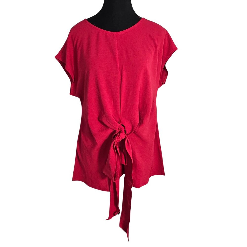 NWT | CiCiBird Crimson Red Tie-Front Top | Short Sleeve | XL